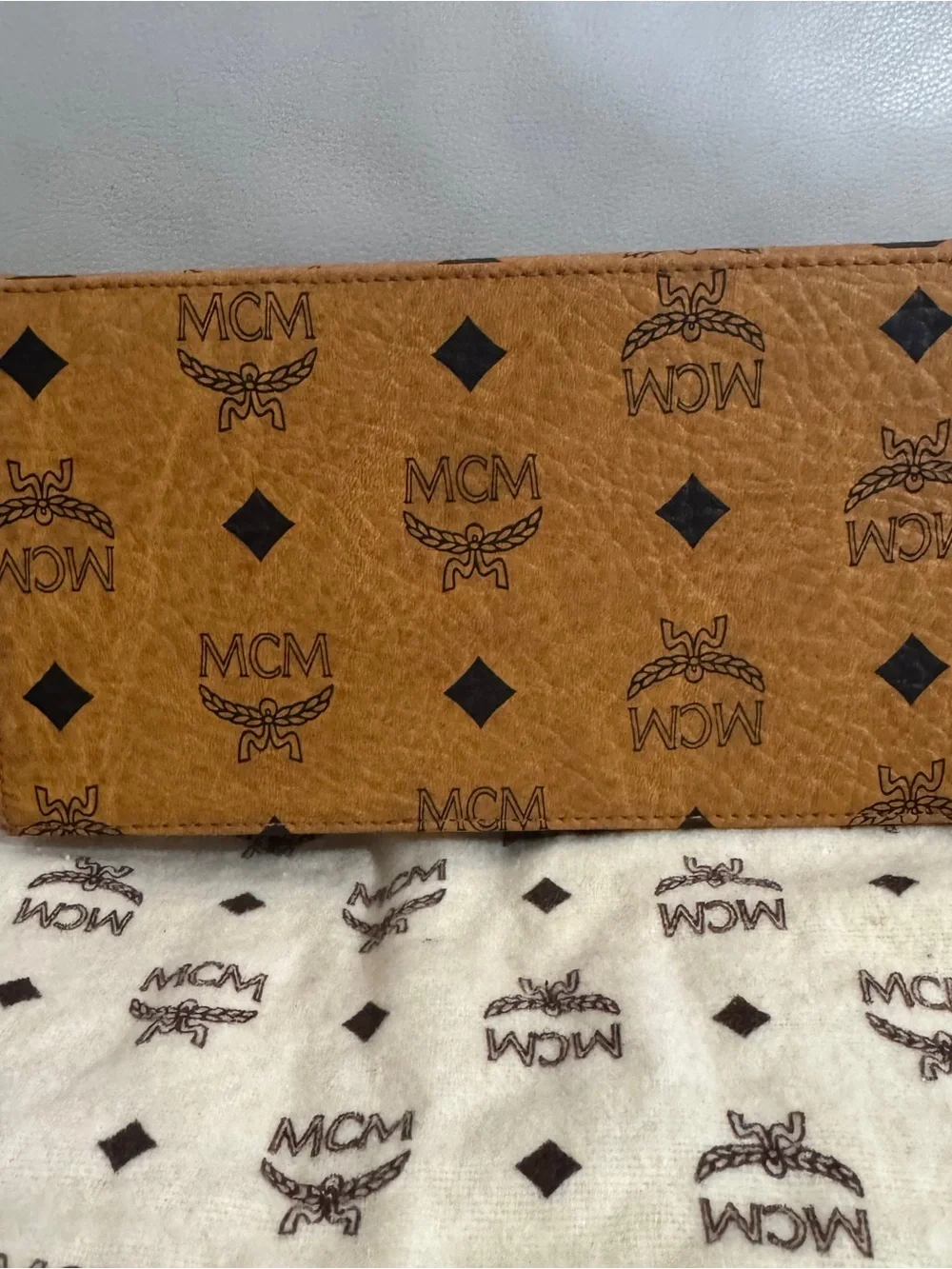 MCM Brown Kelly Cognac Visetos Top Handle Satchel with Gold Hardware